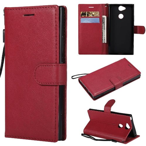 Étui Pour Rabattu Sony Xperia Xa2 Cuir De Haute Qualité Étui De Téléphone Portefeuille D'affaires Avec Fente Pour Carte Couleur Solide Classique - Rouge