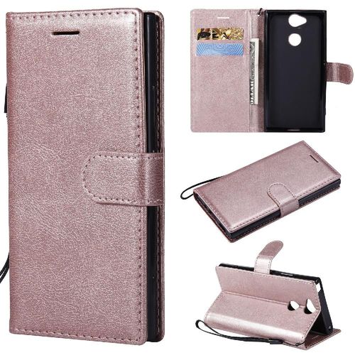 Étui Pour Rabattu Sony Xperia Xa2 Cuir De Haute Qualité Étui De Téléphone Portefeuille D'affaires Avec Fente Pour Carte Couleur Solide Classique - Couleur Rose