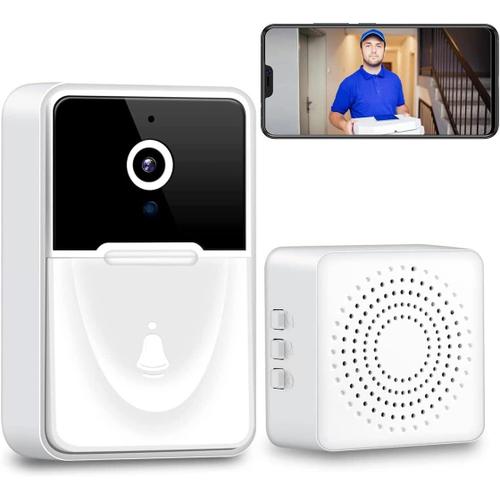 Sonnette vidéo sans fil avec caméra, sonnette vidéo WiFi avec carillon de porte, surveillance de vision nocturne HD, interphone à domicile, support de sécurité intelligent, appels bidirectionnels