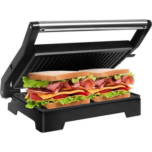 Grill Électrique de Table Presse à Panini Appareil Croque Monsieur Toaster Sandwich Plancha Viande Anti-adhésives, Ouverture à 180º
