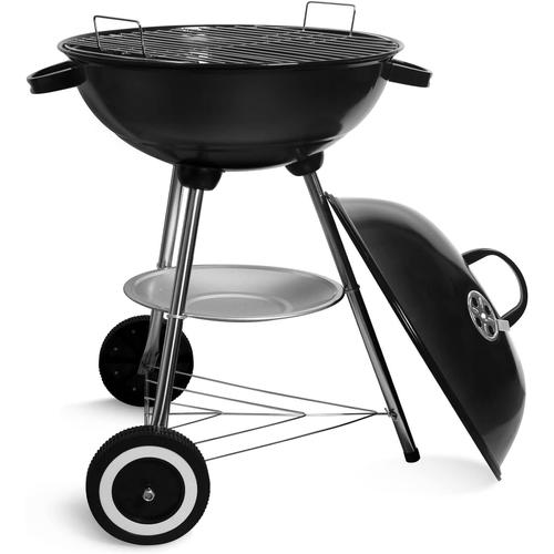 Barbecue à Charbon Rond, BBQ Mobile Barbecue Grill Portable de Jardin, avec Couvercle et 2 Roues - 46 * 44 * 70cm