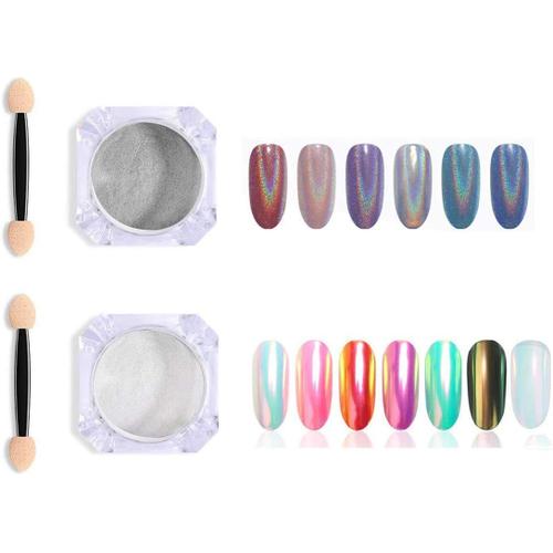 Opale Laser De Poudre À Ongles Holographique, Poudre De Vernis À Ongles Au Chrome Licorne Irisé Avec Effet De Néon Arc-En-Ciel De Sirène, Scintillement De Pigment Manucure Aurora Pour Nail Art