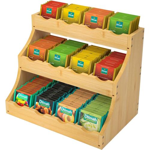 Boîte de Rangement en Bambou pour sachets de thé avec 12 Compartiments Flexibles pour Le Rangement des Sachets de Thé, Tisane, Dosettes de Café