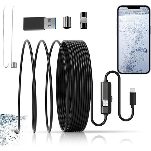 Endoscope D'inspection, WiFi Caméra Endoscopique, 7 mm/2 m USB Caméras d'inspection avec 6 Lumières LED, Étanche IP67, Flexible et Rigide pour Téléphone Android, Tablette