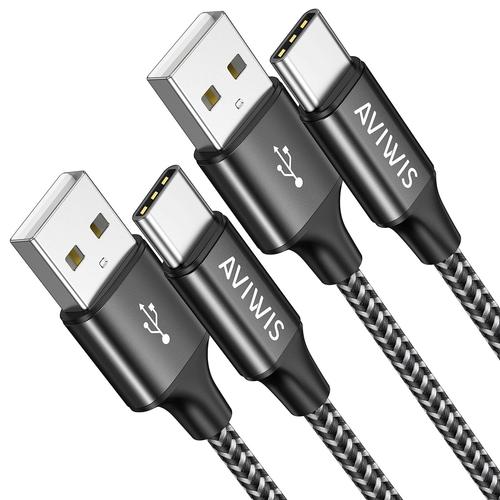 Câble USB C [3M, Lot de 2] 3A Cable USB C Charge Rapide Nylon Tressé Chargeur Type C pour Samsung Galaxy S22 S21 S20 S10 S9 S8 A12 A21 A51, Huawei P40 P30, Redmi Note 10 9 8, Oneplus - Noir