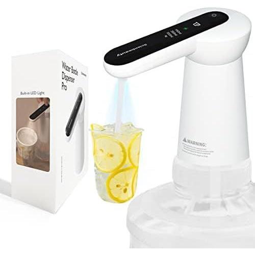 Distributeur d'eau en Bouteille avec Lumière LED,USB Chargeant la Pompe à Eau Potable Distributeur d'eau électrique Portable pour Bouteille Universelle de 5 gallons (Blanc)