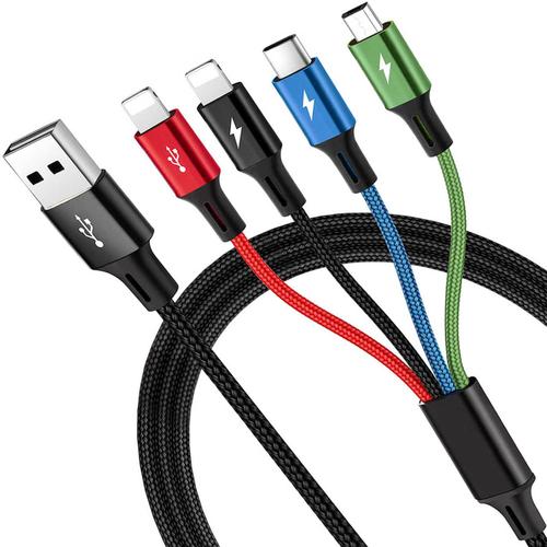 Câble De Charge Multiple 3,5 A, 4 En 1 [1,8 M] Câble Usb Multiple En Nylon Tressé Avec Connecteur Micro-Usb/Type-C/Ip Pour Ip, Android Galaxy S20 S10 S7 A5 J5, Huawei, Nokia, Lg, Sony, Ps4