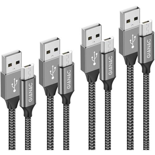 Câble Micro USB, [0.5m 1m 2m 3m/Lot de 4] Nylon Tressé Micro USB Cable Chargeur Charge Rapide et Synchro pour Android Samsung Galaxy S7 S6 Edge J3 J5,Redmi Note 5, Huawei,Sony, Xbox -Gris