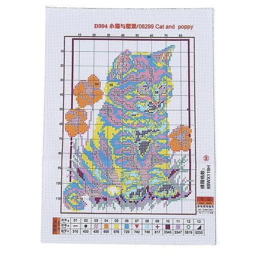 Nouveautés Kits Point De Croix Motifs Kit De Broderie-Chat Et Coquelicot 14ct 21 × 29cm