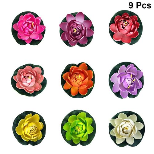 9 Pièces 11cm Simulation Flottant Nénuphar En Plastique Lotus Fleur Étang Aquarium Décor Ornements Simulation Coeur De Lotus