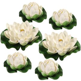 6 Pièces Artificiel Étang Plantes Lotus Simulation Flottant Fleur Étang Aquarium Décor Ornements Blanc Simulation Nénuphar