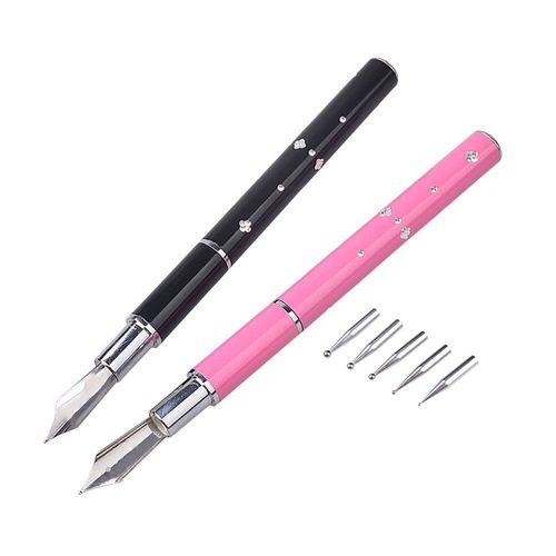Stylo De Pointillage D'ongle D'acier Inoxydable De 2 Pièces Avec La Tête Démontable De Stylo De Dessin Pour L'outil D'art D'ongle De Manucure De Salon 