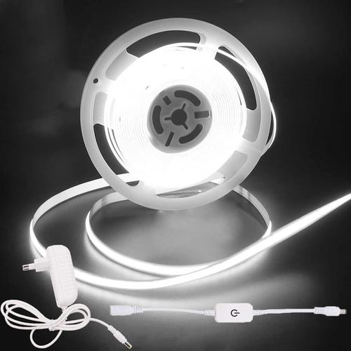 12V COB LED Bandes Blanc Chaud,5m 320LEDs Gradateur Bande lumineuse COB 3000K TV Rétroéclairage,Europe Bouchons,Ruban LED Flexible pour Armoire, Chambre, Éclairage Maison DIY (4 mètre, Blanc)