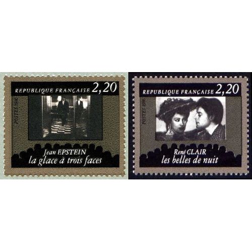 France 1986, Cinquantenaire De La Cinémathèque Française, Très Beaux Timbres Yvert 2438 Jean Epstein, "La Glace À Trois Faces" Et 2439, René Clair, "Les Belles De Nuit".