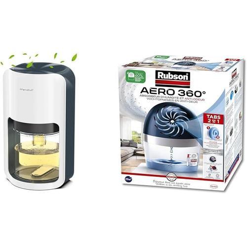 Deshumidificateur d air 1200ml, Déshumidificateur Electrique avec éclairage LED 7 couleurs & Rubson AERO 360° Absorbeur d'humidité pour pièces de 20 m2, déshumidificateur d'air anti odeurs