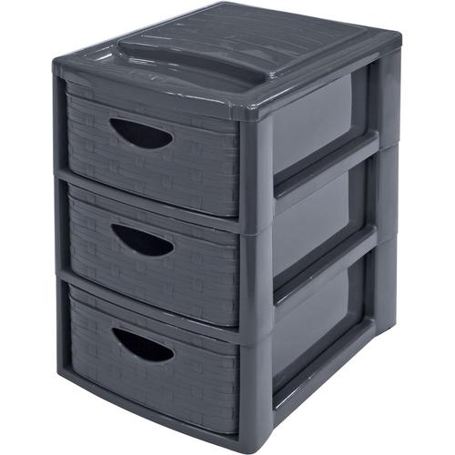 Anthracite | Tour De Rangement / 3 Tiroirs | Plastique / Imitiation Osier | Anthracite | 19 X 29 X 28 Cm / Tiroirs Format A5 | Mini Empire Rattan S3 | Pls6376-34