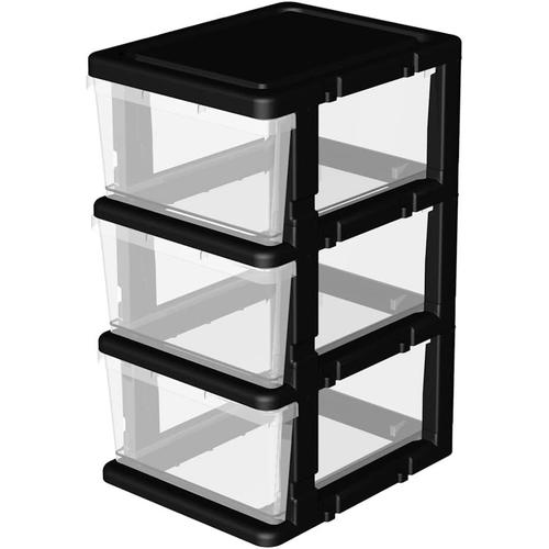 Noir, Clair Clearview Plastique 3 Tiroirs De Rangement, Chariot De Rangement Avec 4 Roulettes Pour La Maison, Le Placard, La Chambre, La Salle De Bain, Le Bureau, La Buanderie, La Cuisine Et, Noir