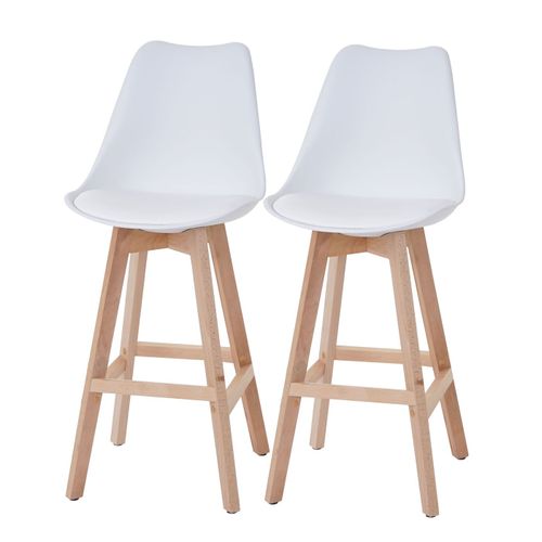 2x Tabouret De Bar Malmö T501, Design Rétro   Blanc, Siège Similicuir Blanc, Pieds Clairs