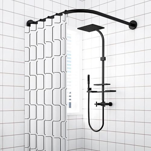 Noir Barre De Douche Extensible Angle L, Noir Fixation Murale Sans Percer , Tringle À Rideaux De Douche Angle70 To 95cm X 70 To 95cm