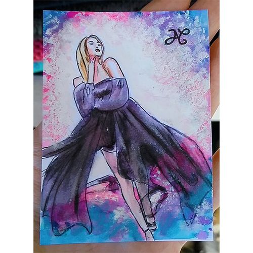 Dessin Original Musique Art Clc (씨엘씨) Helicopter Portrait Femme Longue Robe Vent Galaxie Étoiles