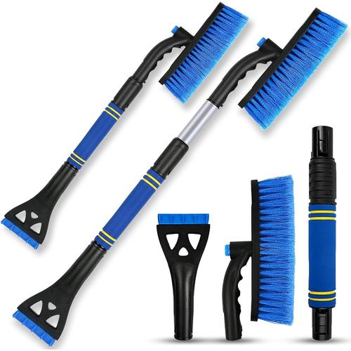 Bleu 3-En-1 Grattoir À Glace Et Brosse À Neige, Grattoir Pare Brise Voiture Rétractable, Amovible Raclette Voiture Givre, Grattoir Glace Voiture Pour Voitures Suv Et Camions (Bleu)