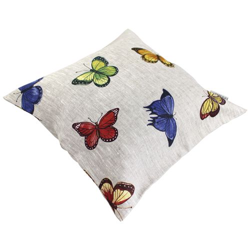 Housse De Coussin 45x45 Cm Gallico Papillons Bleus Jaunes Et Rouges 100% Lin