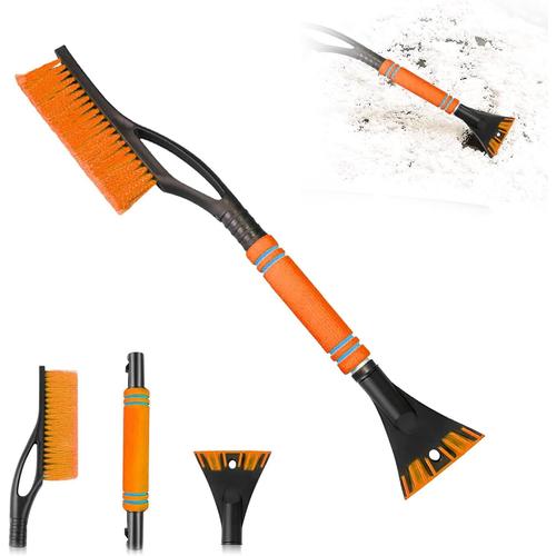 Orange Brosse De Nettoyage 2 En 1 Pour Voiture, Grattoir À Glace Amovible, Durable Et Doux, Long Et Polyvalent, Balai À Neige Stable, Orange