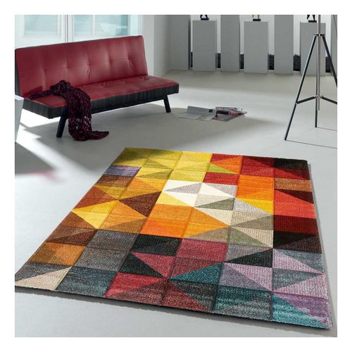 Tapis Salon 140x200 Tissé Noir Et Rouge Rectangle Motif Géométrique Lyn8 Marix