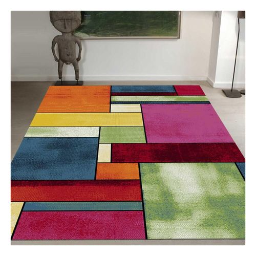 Tapis Salon 140x140 Tissé Multicolore Carré Motif Géométrique Lyn8 Geome