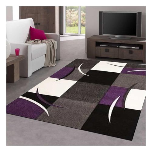Tapis Salle À Manger 280x380 Tissé Violet Rectangle Motif Damier Lyn8 Comma