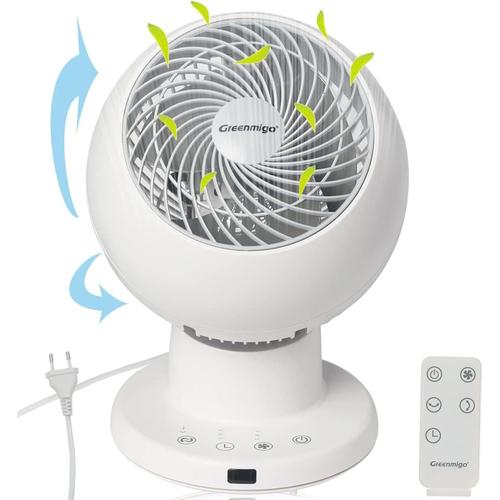 Blanc Ventilateur de Table Silencieux et Puissant avec Télécommande,Minuteur,3D Oscillation Multidirectionnelle,30m2,33W,Turbo Ventilateur à Circulation d'Air pour Bureau Chambre(GF-921A)