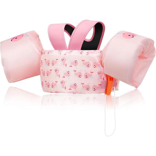 Gilet De Bain Enfant, Brassard De Natation De Dessin Animé Avec Boucle En D Et Sifflet D'urgence, Équipement De Natation Pour Petits Filles Garçons, (20-30-40-50 Lbs), Baleine Rose