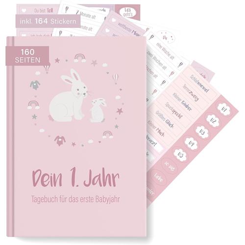 Lapin ® Album Photo Pour Bébé « Votre Première Année De Vie » A5 Rose + Kit De Broderie | Album Photo Bébé À Personnaliser | Cadeau Bébé Pour Fille Et Garçon | Livre Bébé À Écrire