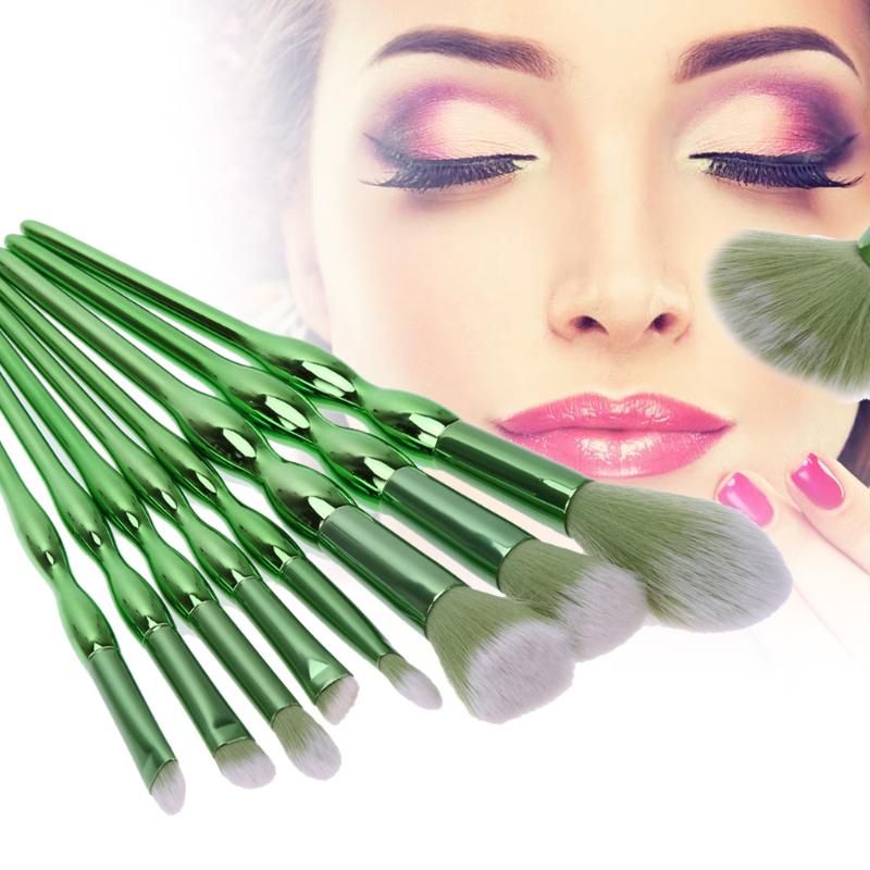 8 Pices Vert Gourde Ensembles Maquillage Brosse Poudre Fard... - 2