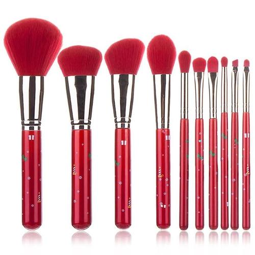 10 Pièces/Ensemble Pinceaux De Maquillage De Noël Ensemble Fond De Teint Poudre Libre Fard À Paupières Blush Brosse Beauté Cosmétique Brosse Stylo Kit 