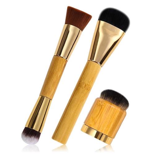 3 Pièce/Ensemble Pinceaux De Maquillage Kit Grosse Tête Double Tête + Tête Plate Pinceau De Maquillage Pour Blush Fond De Teint Poudre Cosmétique Outil Avec Sac 