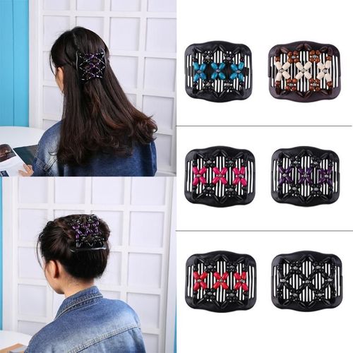 Femmes Élastique Épingle À Cheveux Portabilité Pas D'espace Occuper Perles En Bois Pince À Cheveux Chignon Bricolage Fabricant Peigne Magique Double Rangée 