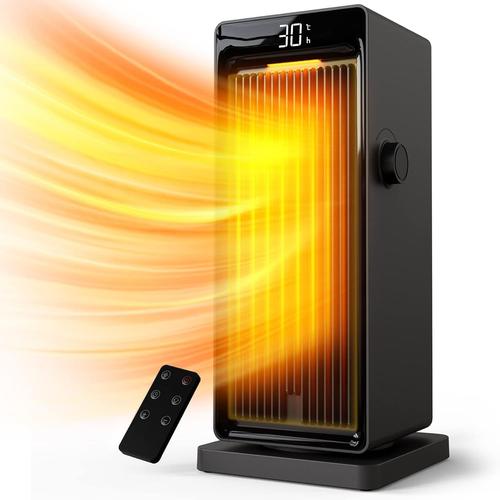 Black Chauffage D'appoint 2000w, Eco Radiateur Electrique Céramique, Ptc Chauffage Electrique, 90°Oscillation, 24h Minuterie, Thermostat Réglable, Protection Multiple, 4 Modes, Salle De Bain, Maison