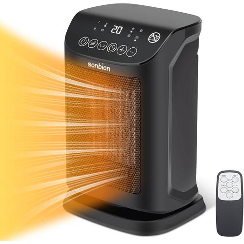 Black 1800W Chauffage D'appoint, Radiateur Electrique avec Télécommande, PTC Chauffage Soufflant pour Maison Bureaux Appartement, 70°Oscillation, 1-12H Timer, 4Modes, Surchauffe et Flip Protection