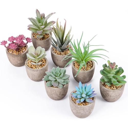 Vertes Succulentes Artificielles,8pcs, Interieur, Petite Fausses Plantes Vertes Décoration, Grasses En Pot