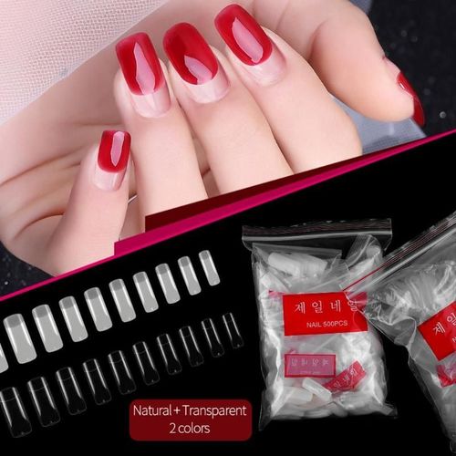 500 Pièces Mode Naturel Faux Ongles Transparent Faux Ongles Conseils Artificiels Acrylique Faux Ongles Bricolage Nail Art Manucure Outil 