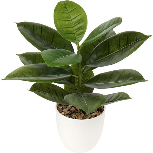 Plante artificielle en pot 45,7 cm - Feuilles de chêne artificielles au toucher réel - Faux plantes en pot blanc - Pour l'intérieur et l'extérieur - Pour bureau, maison, cuisine, étagère,