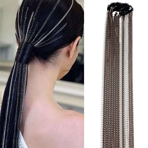 Femmes Multi Brin Longue Extension De Cheveux Pince Chaîne Queue De Cheval Gland Coiffure Diadème Cheveux Bijoux Exagéré Chapeaux Accessoires