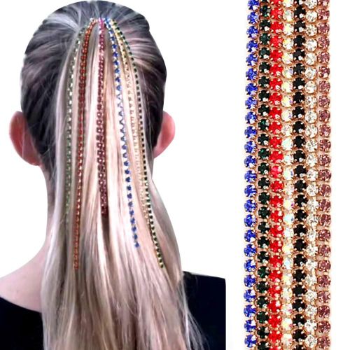 Longue Chaîne D'extension De Cheveux Strass Punk Hip-Hop Queue De Cheval Gland Coiffure Diadème Bijoux De Cheveux Accessoires De Chapeaux Exagérés