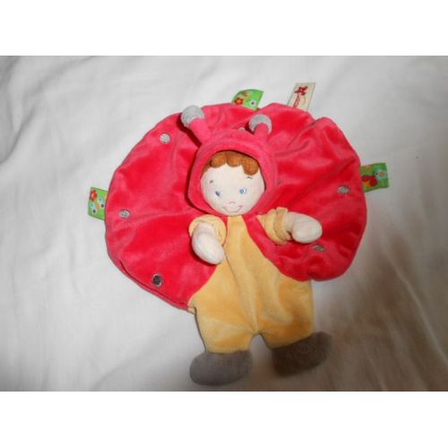 Doudou Peluche Plat Rond Nicotoy Garcon Bonhomme Brun Chatain Deguisé Coccinelle Simba Toys Jaune Rouge Étiquettes Abeille Papillon