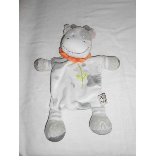 Doudou Plat Girafe Zebre Vache Nicotoy Blanc Gris Col Orange Feuille Branche Vert Rectangle Simba Toys