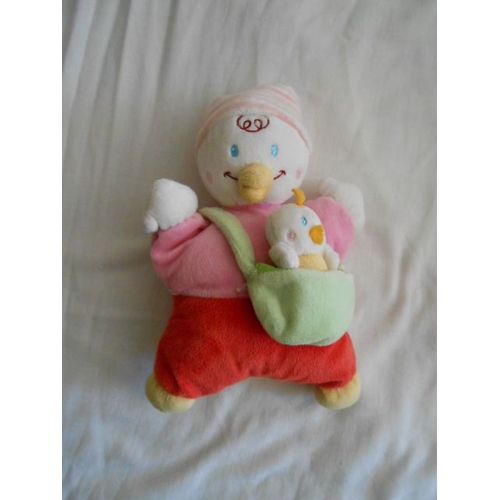 Doudou Semi Plat Canard Rose Rouge Avec Sac Nicotoy Simba Toys Et Son Bebe Poussin