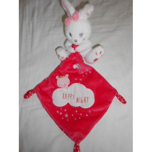 Doudou Peluche Lapin Blanc Mouchoir Rose Fuchsia Nuage Happy Night Étoiles Soft Toys White Pink Bunny Cover Comforter Nicotoy