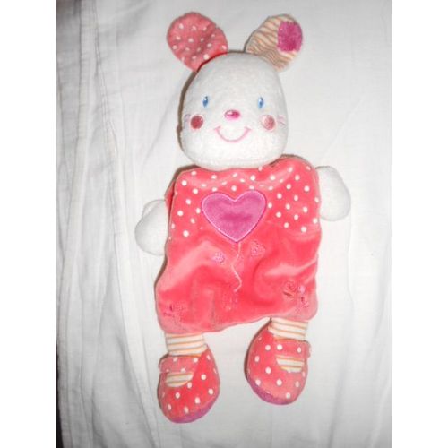 Doudou Pommette Lapin Plat Coeur Rose Rayé Et Pois Grelot Kiabi Nicotoy Simba Toys