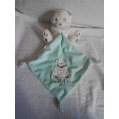Doudou Ours Avec Mouchoir Sweet Dream Kiabi Nicotoy Simba Toys Blanc Bleu Vert